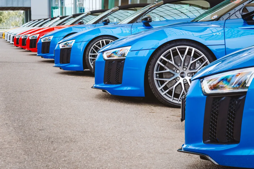 A group of Audi R8 sports cars line